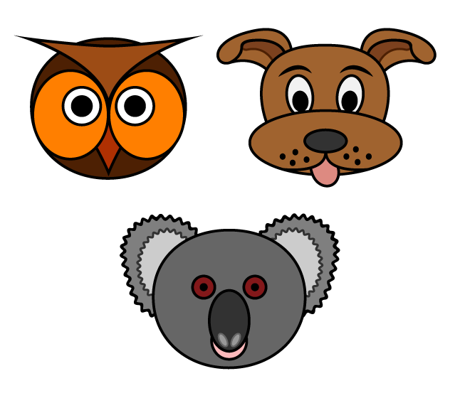 animal symbols: owl, dog & koala