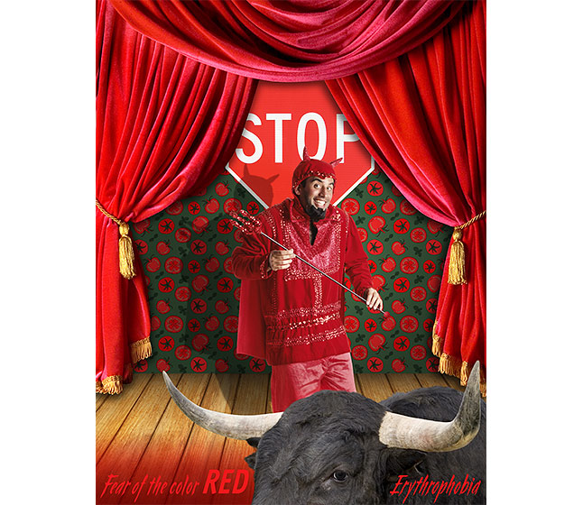 Fear of the color red poster with a devil and a bull
